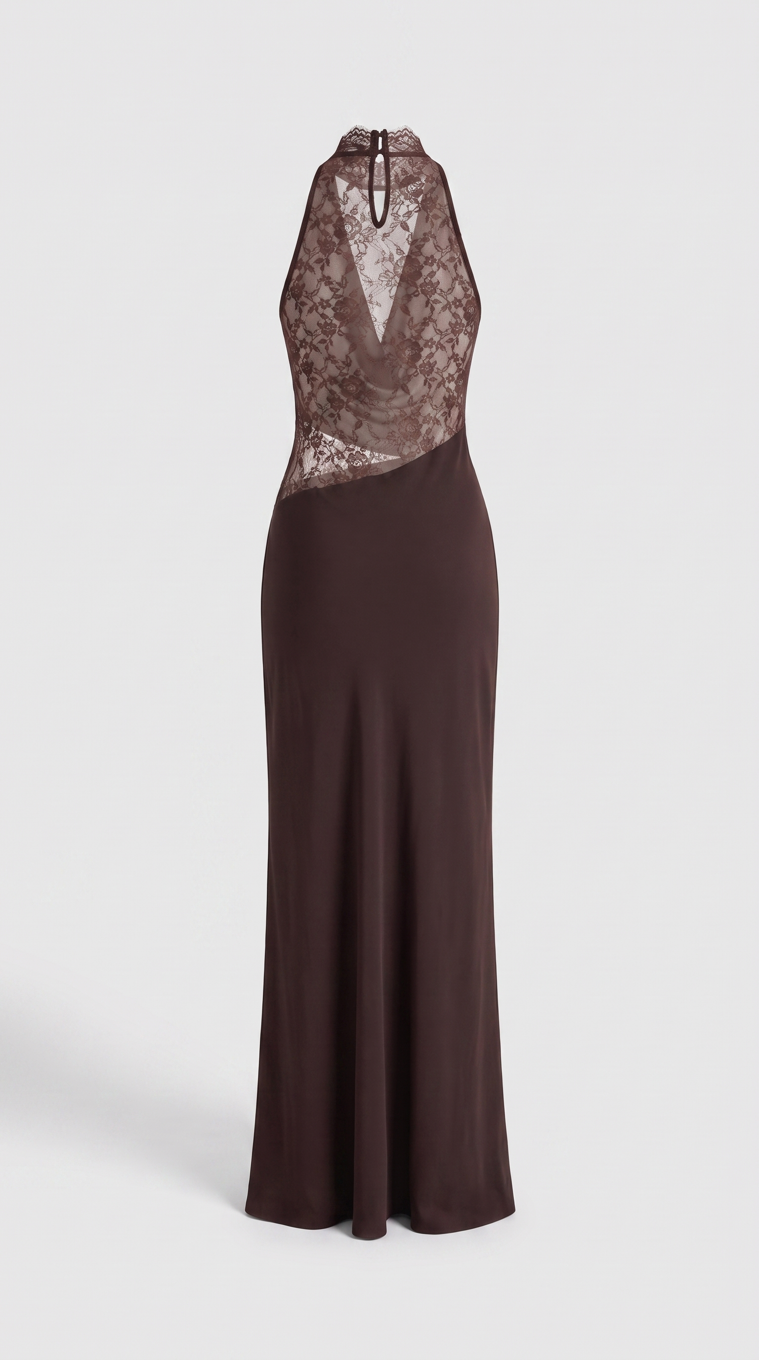 Sabi - Cowl-Neck Lace-Panel Open-Back Maxi Dress Brown