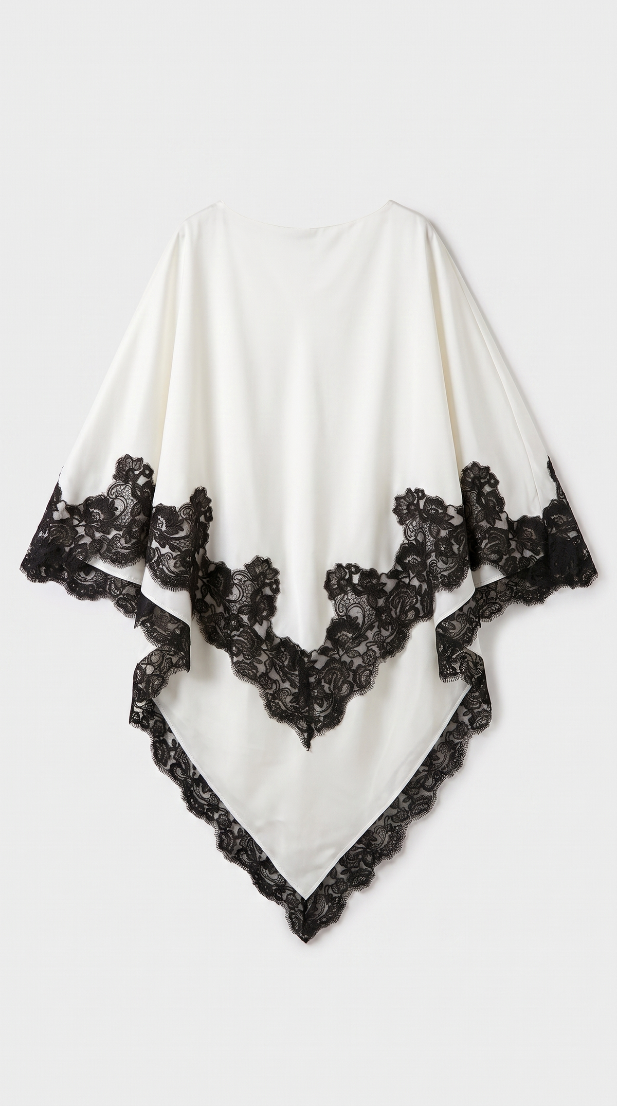 Anima - Lace-Trimmed Handkerchief Cape Top & Wide-Leg Pants Set White