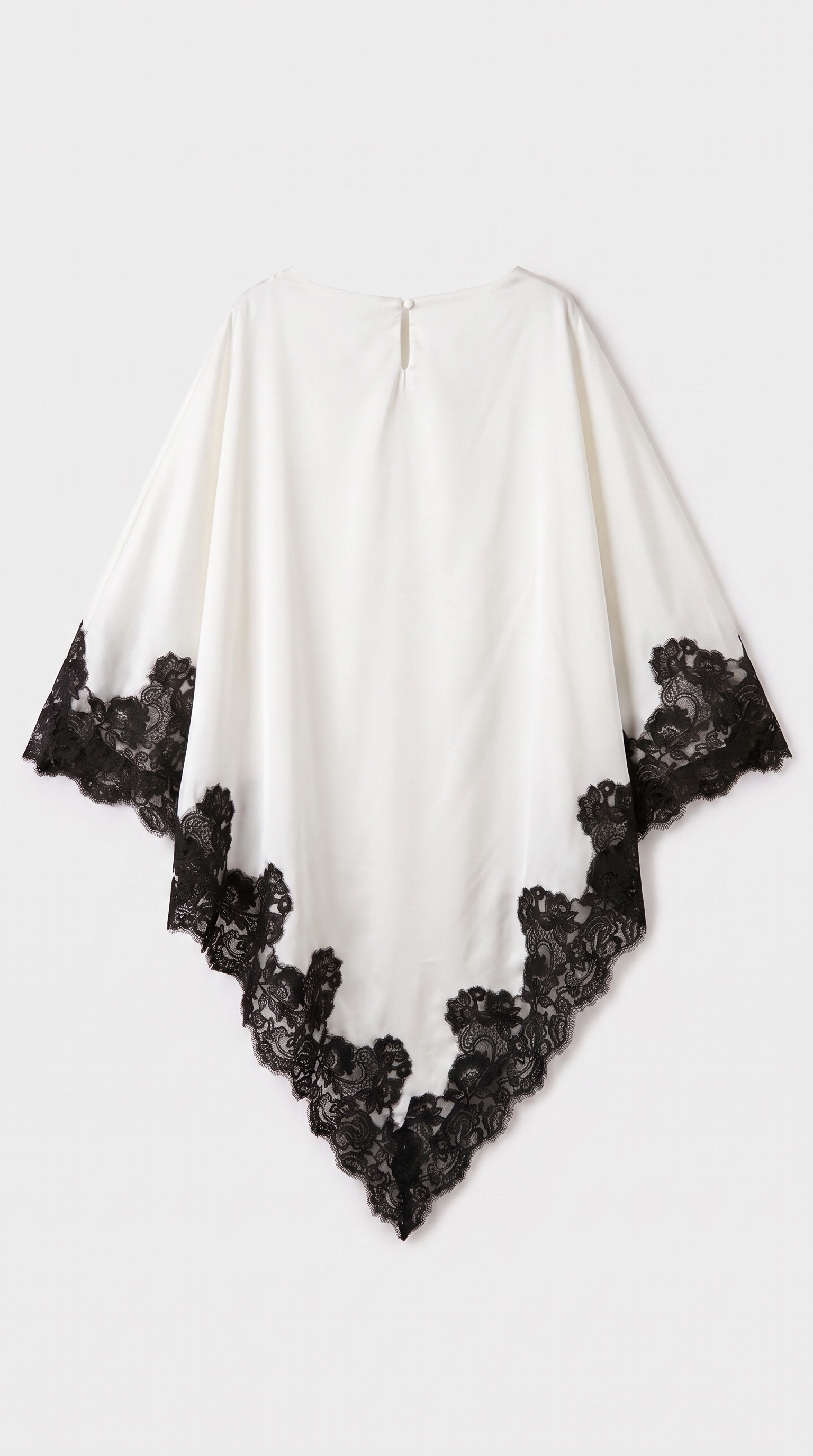 Anima - Lace-Trimmed Handkerchief Cape Top & Wide-Leg Pants Set White