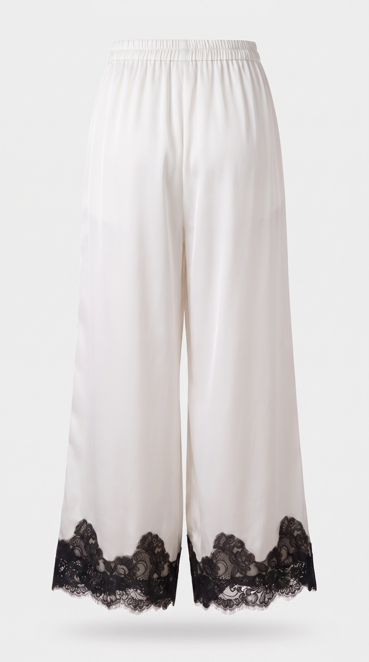 Anima - Lace-Trimmed Handkerchief Cape Top & Wide-Leg Pants Set White