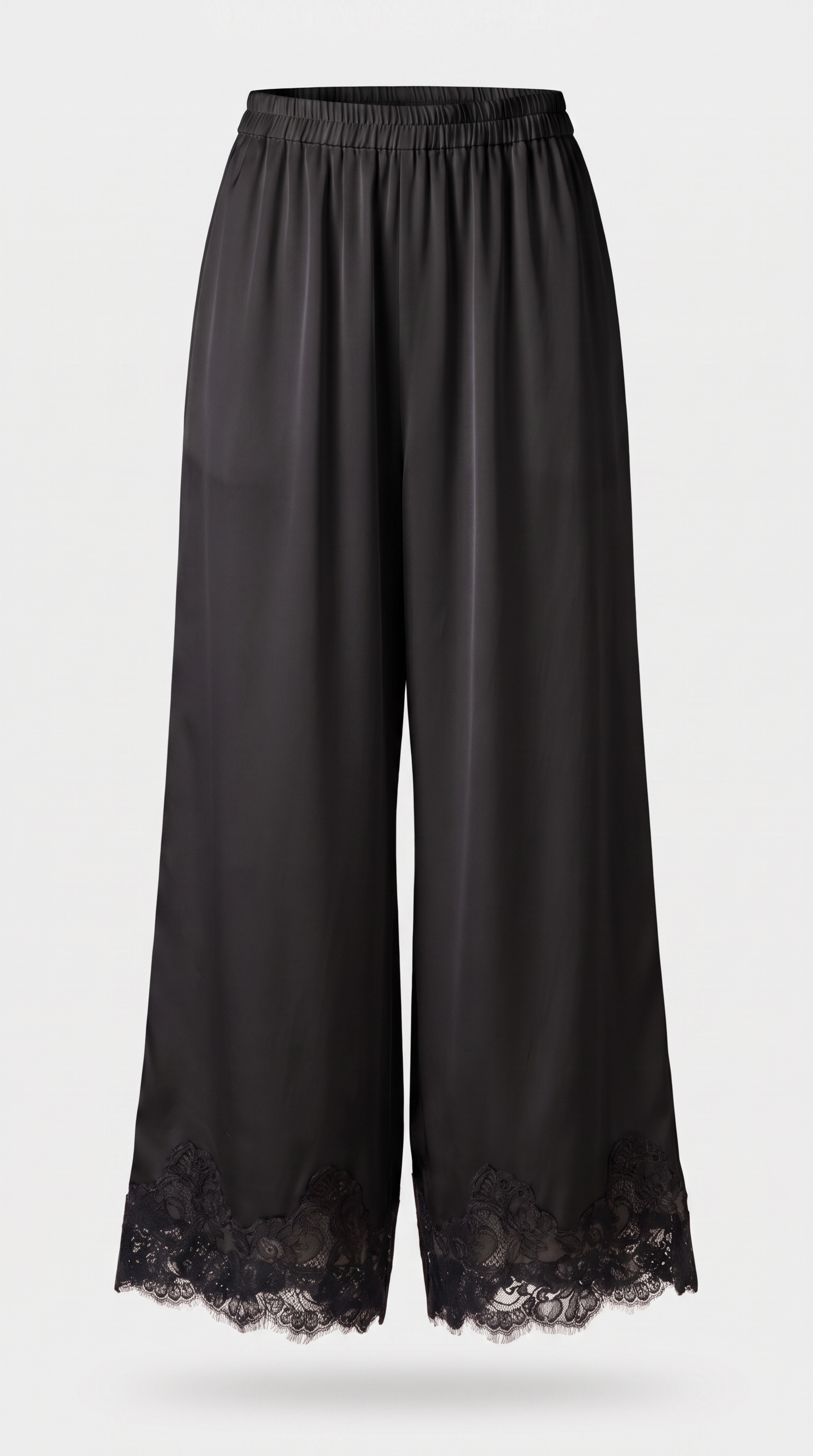 Anima - Lace-Trimmed Handkerchief Cape Top & Wide-Leg Pants Set Black