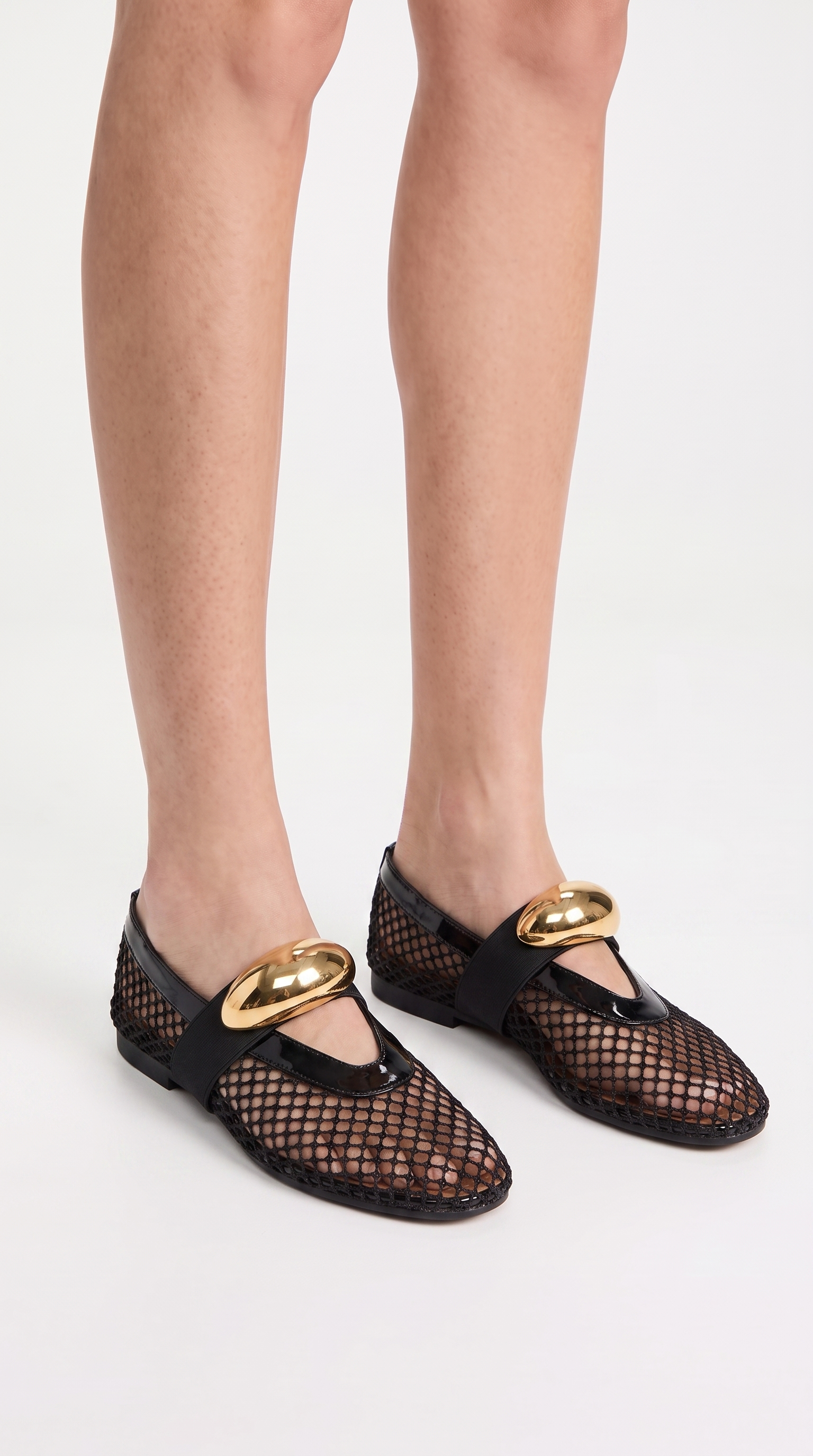 Spesa - Sculptural Gold-Orb Mesh Ballet Flats Black