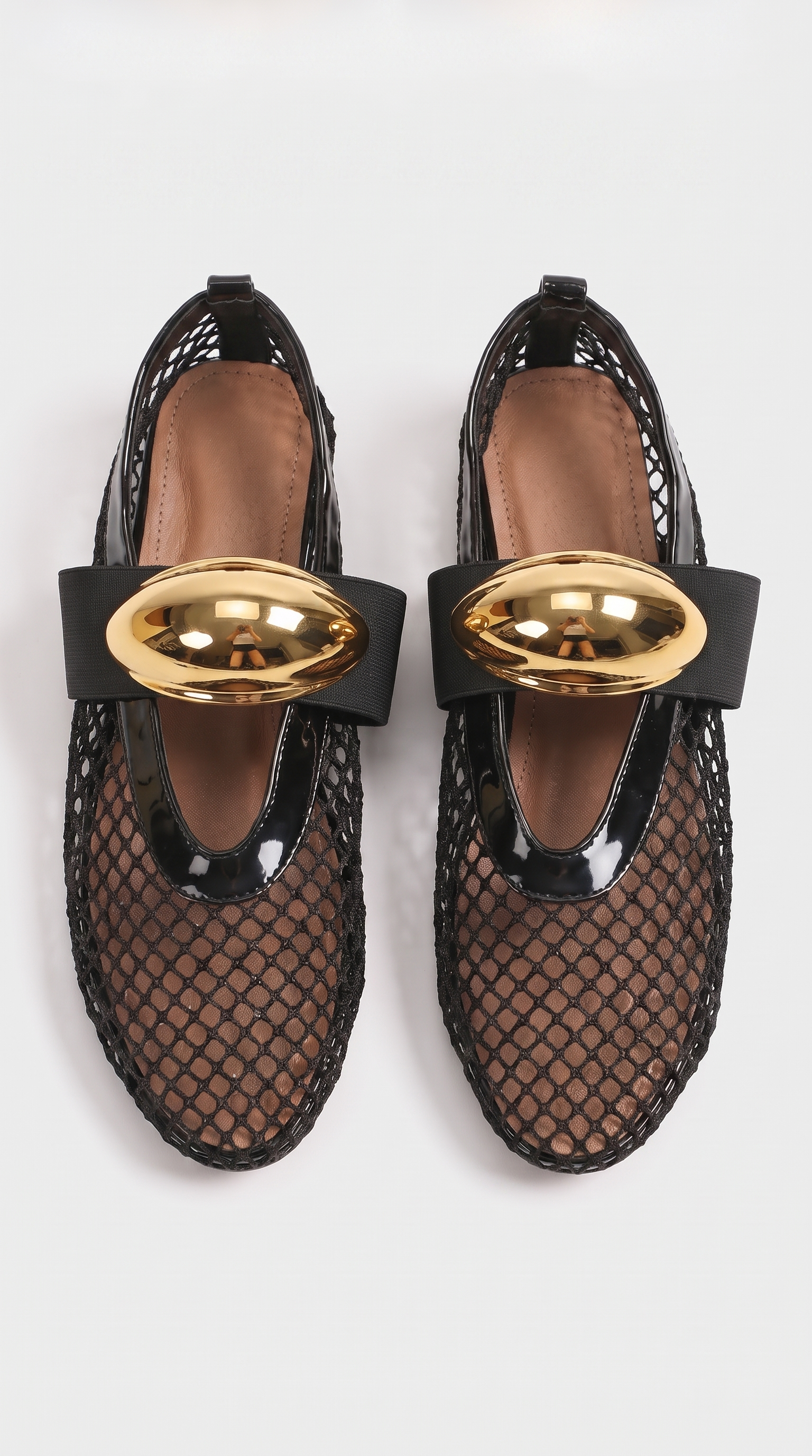Spesa - Sculptural Gold-Orb Mesh Ballet Flats Black