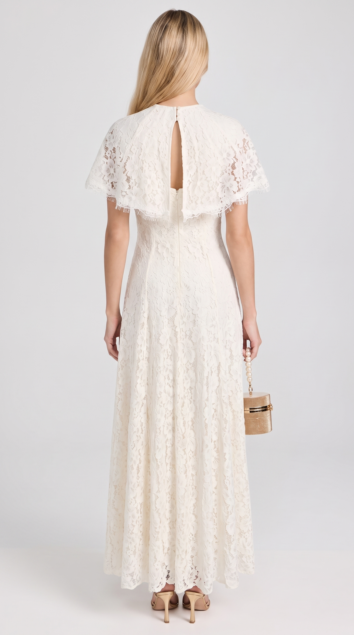 Elba - Lace Maxi Slip Dress with Detachable Capelet Ivory