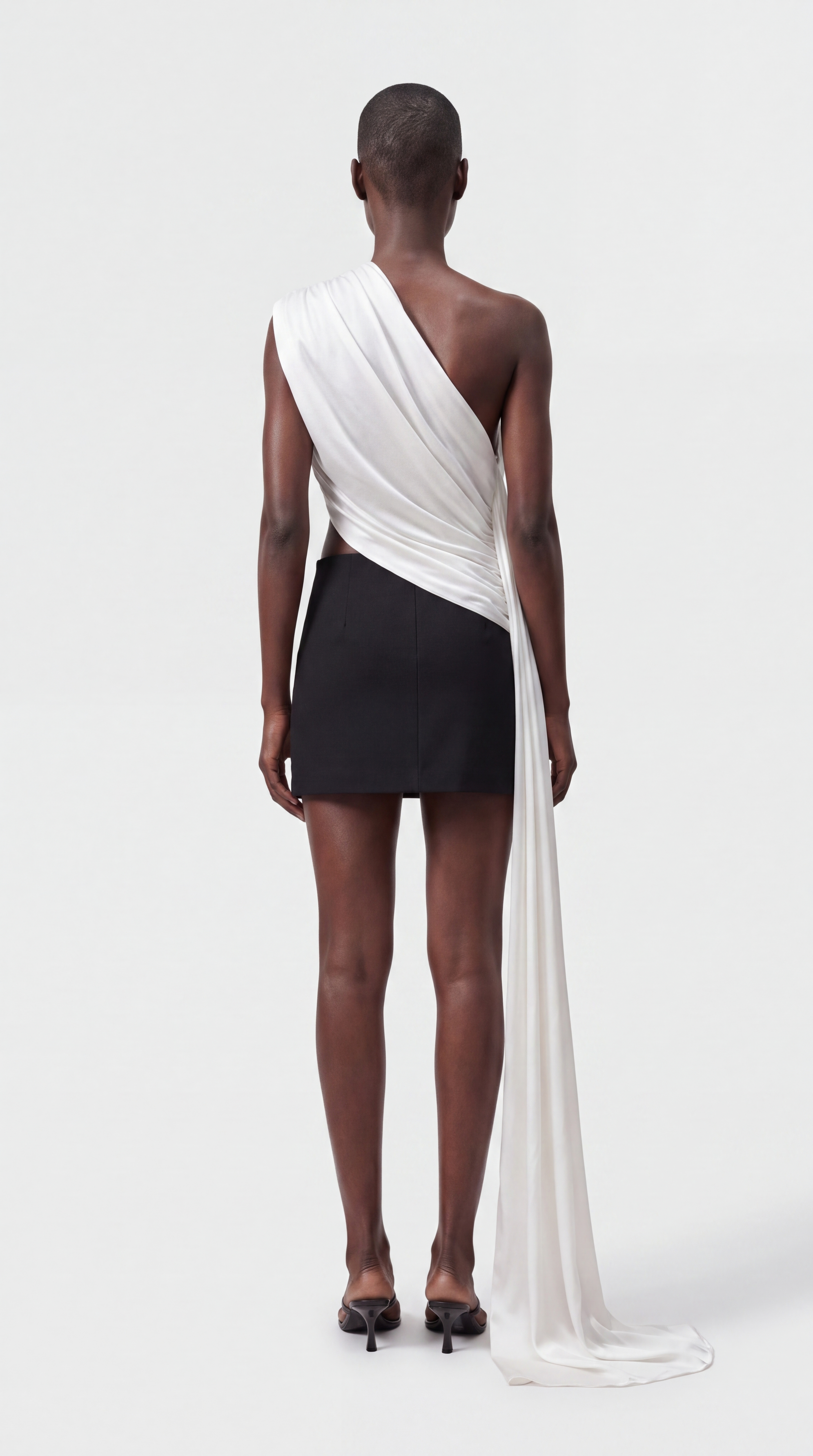 Fira - One-Shoulder Draped Sash-Train Top White