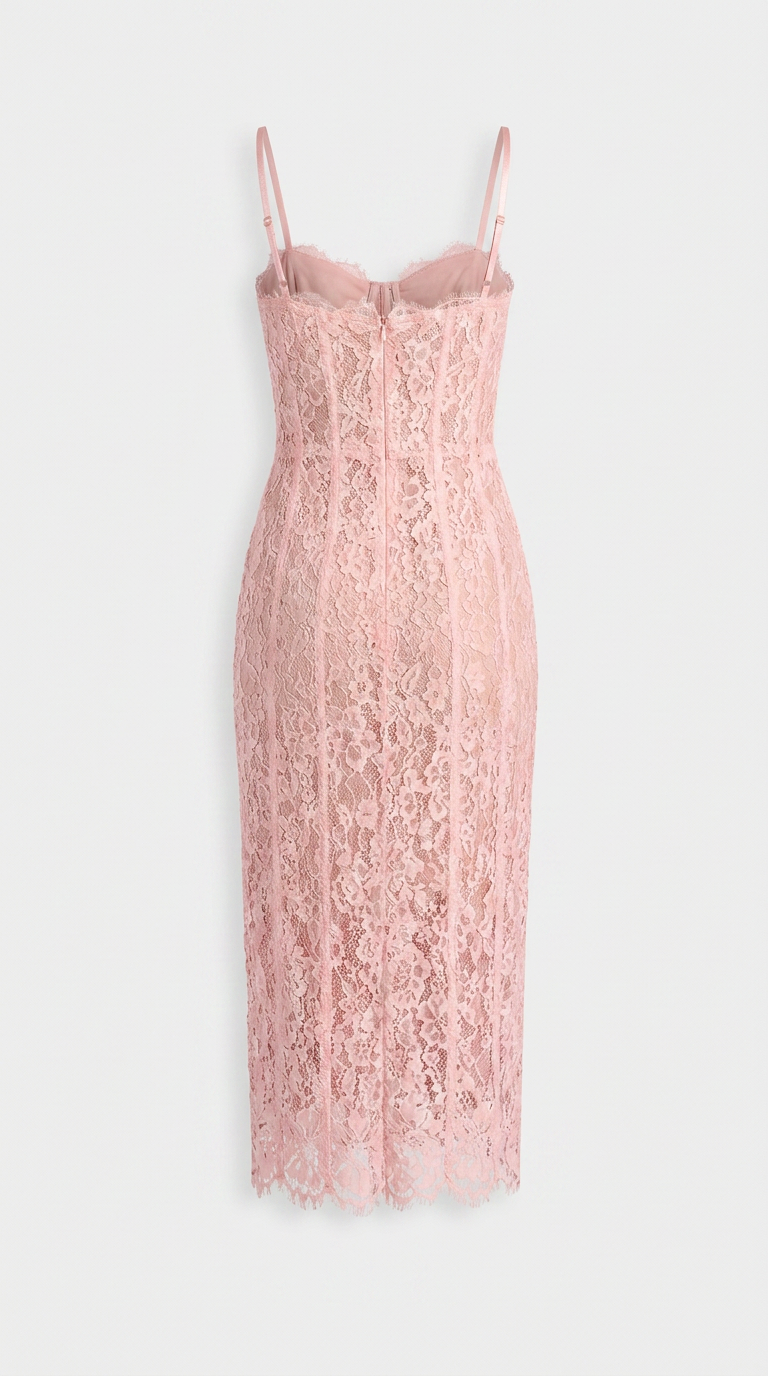 Lotri - Paneled Floral Lace Bustier Midi Dress Pink