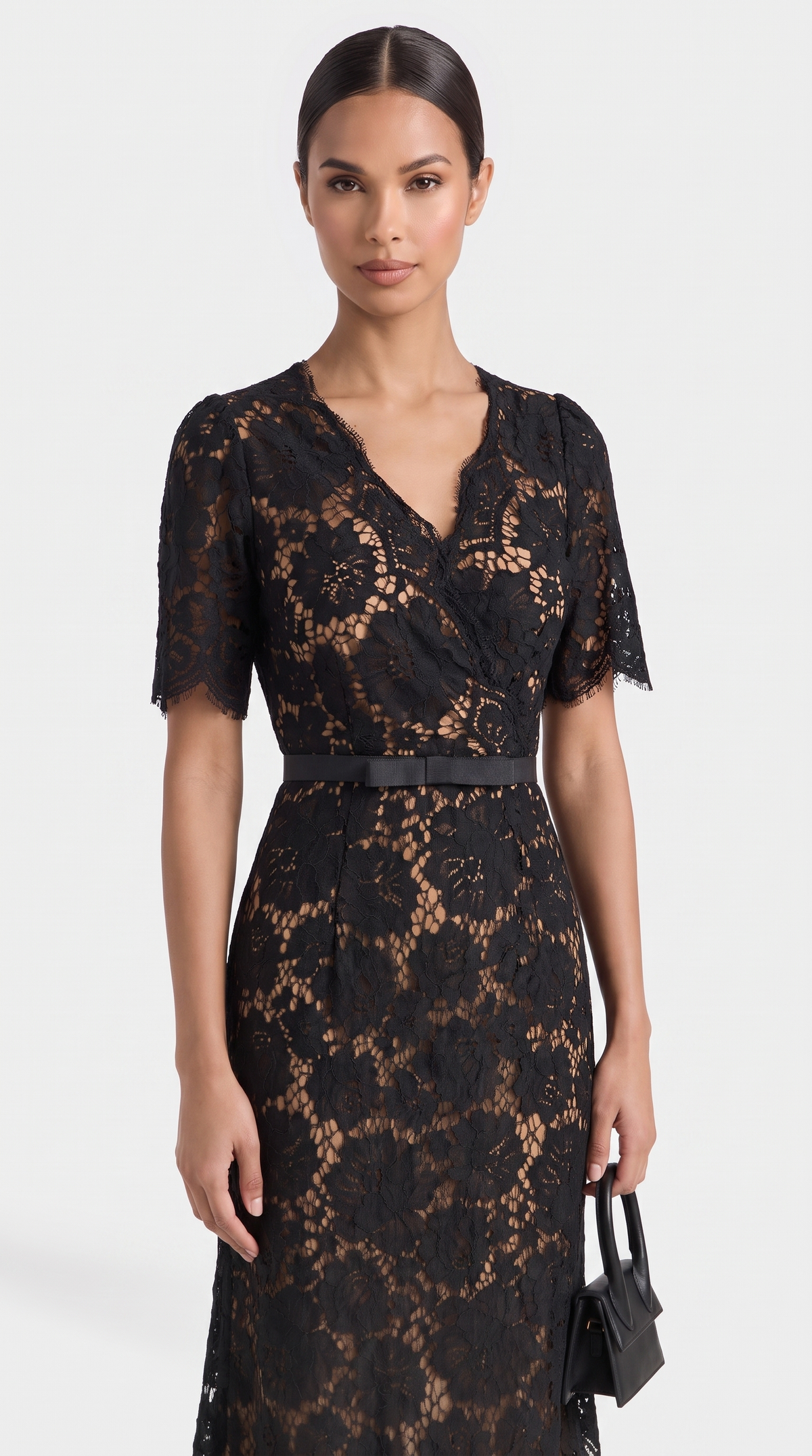Rhea - Eyelash Lace Trumpet Midi Dress