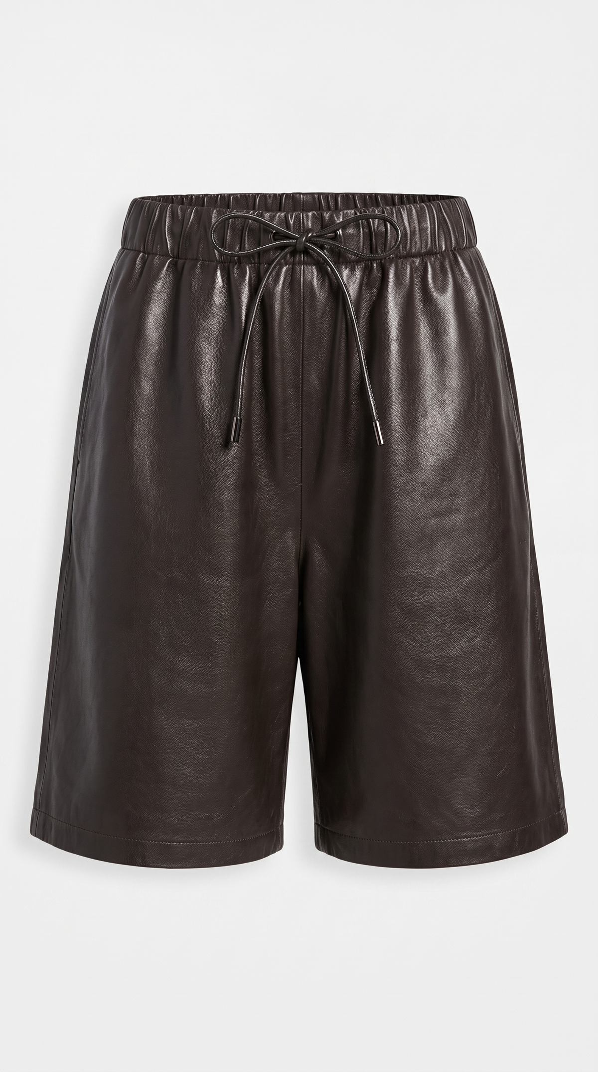Cavour – Drawstring Genuine Leather Bermuda Trousers Brown
