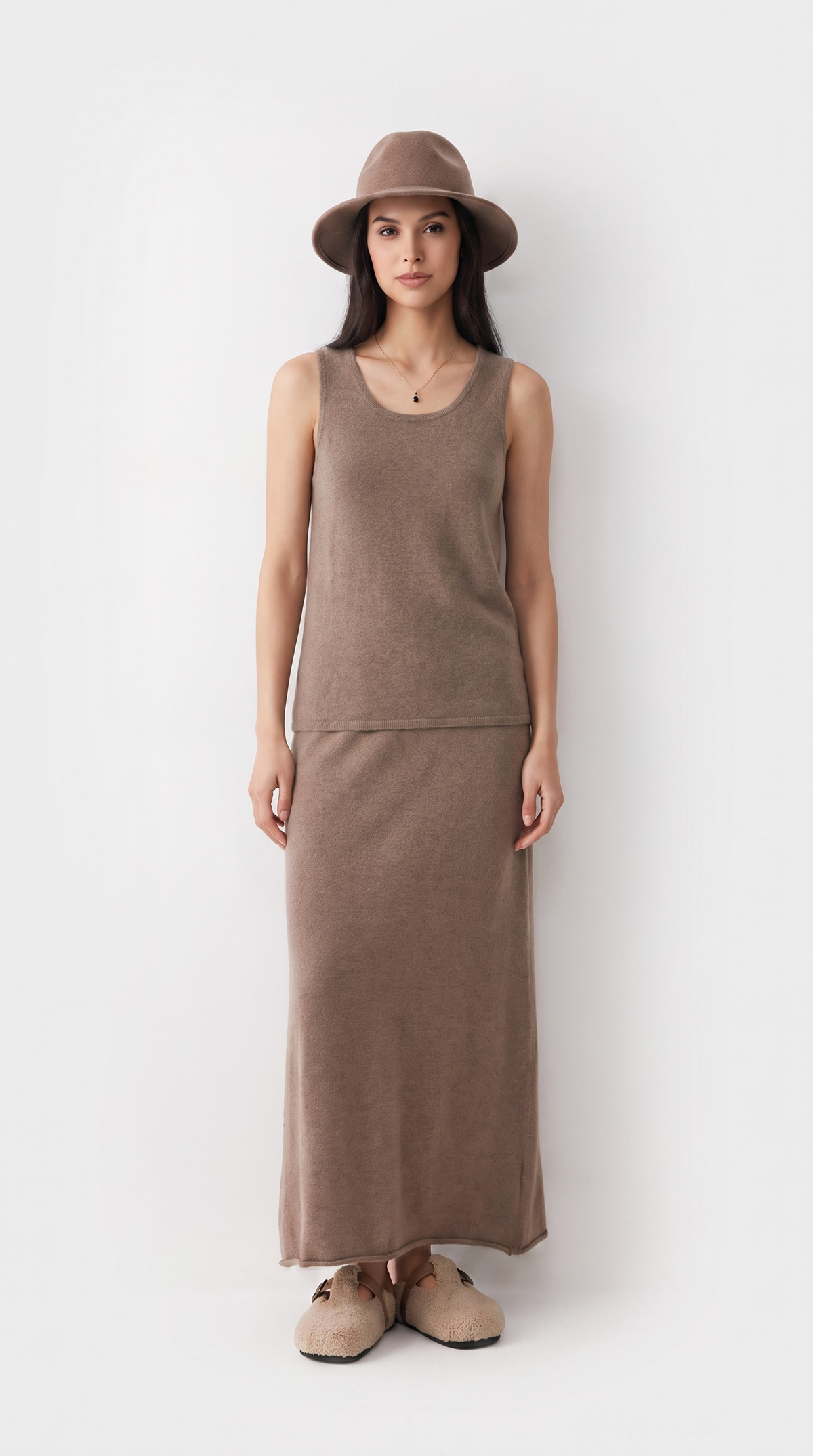 Casata – Fine Gauge Cashmere Knit Tank Top Brown
