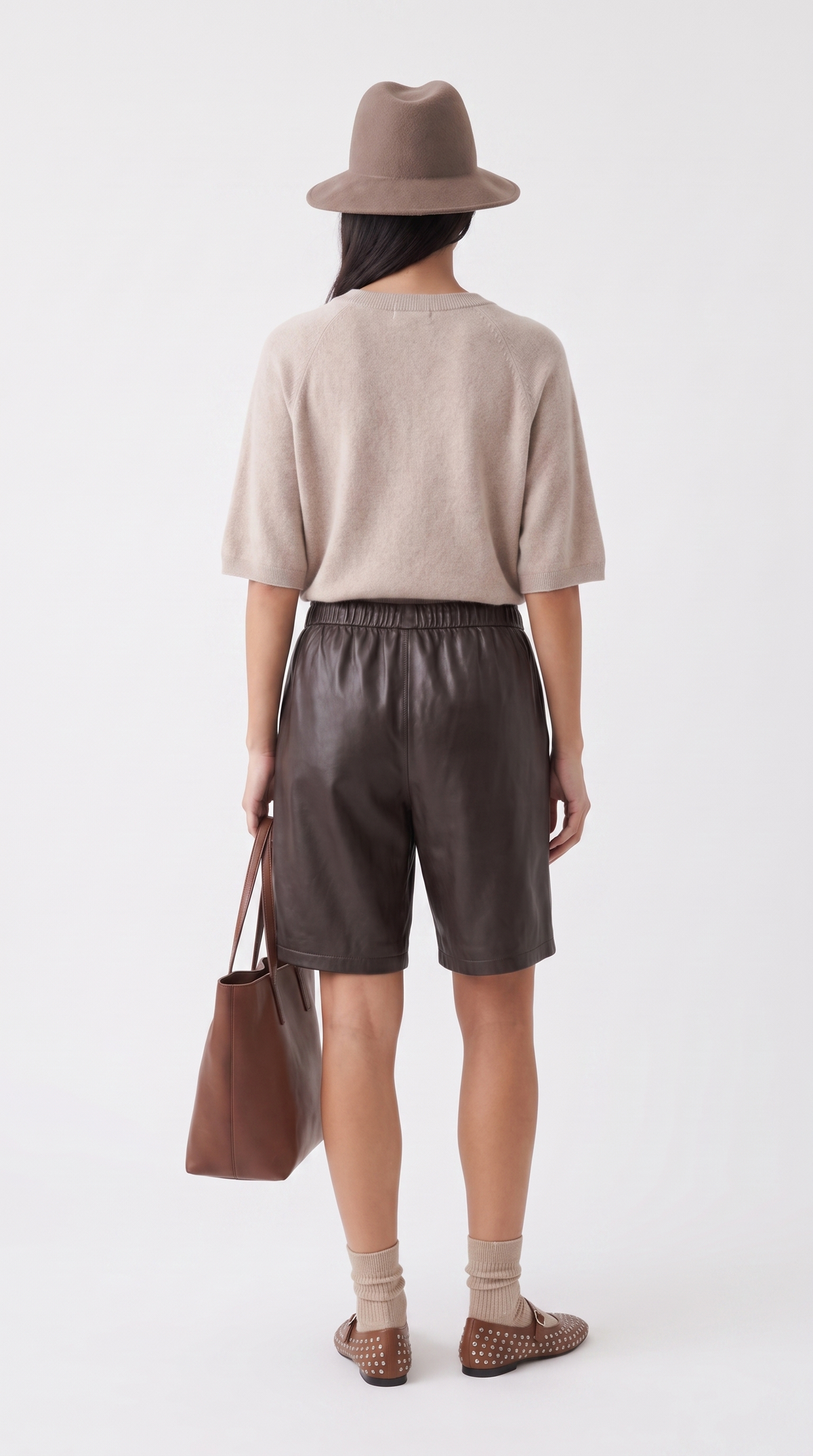 Cavour – Drawstring Genuine Leather Bermuda Trousers Brown