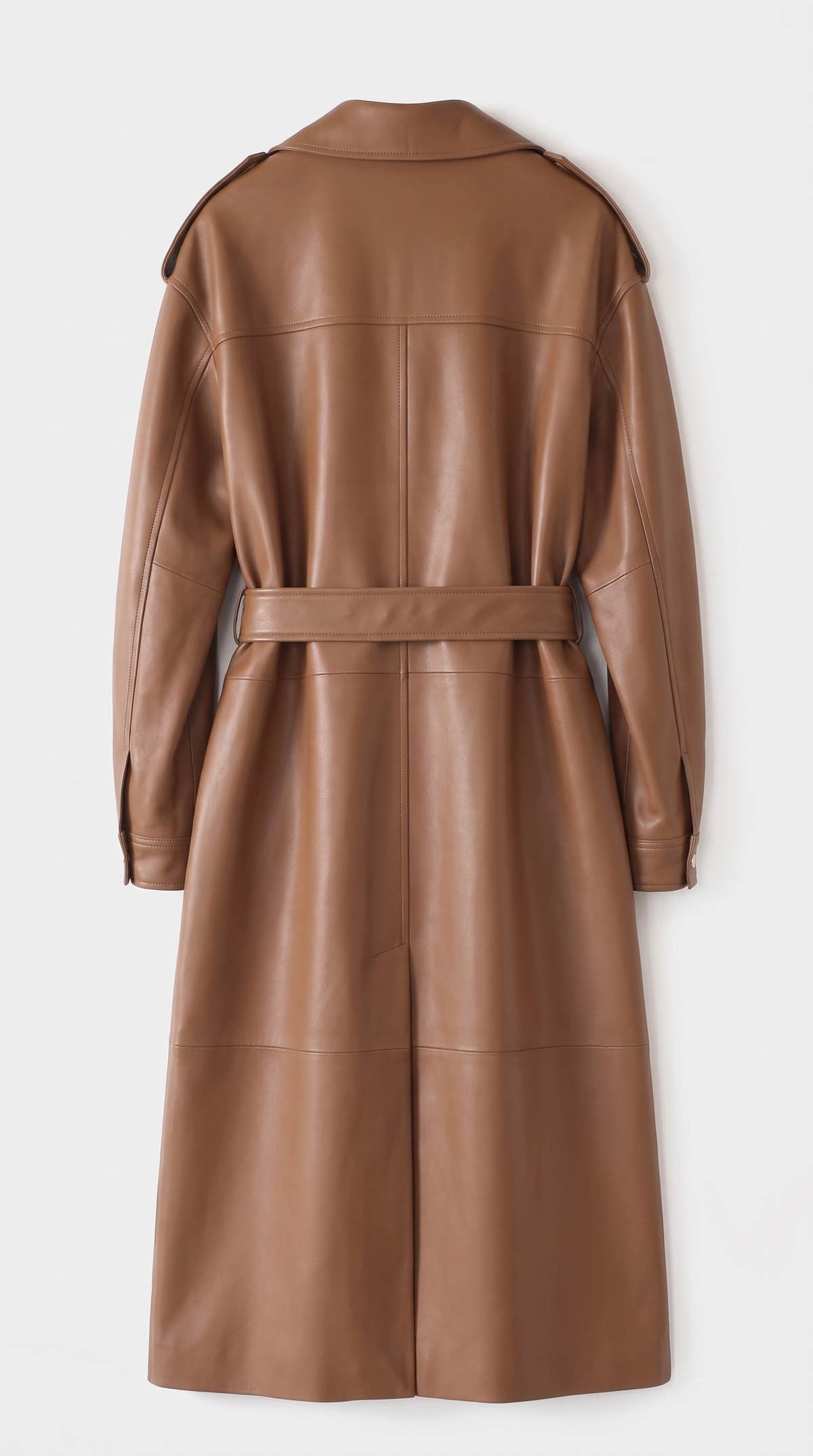 Bellini – Belted Genuine Leather Trench Coat Brown