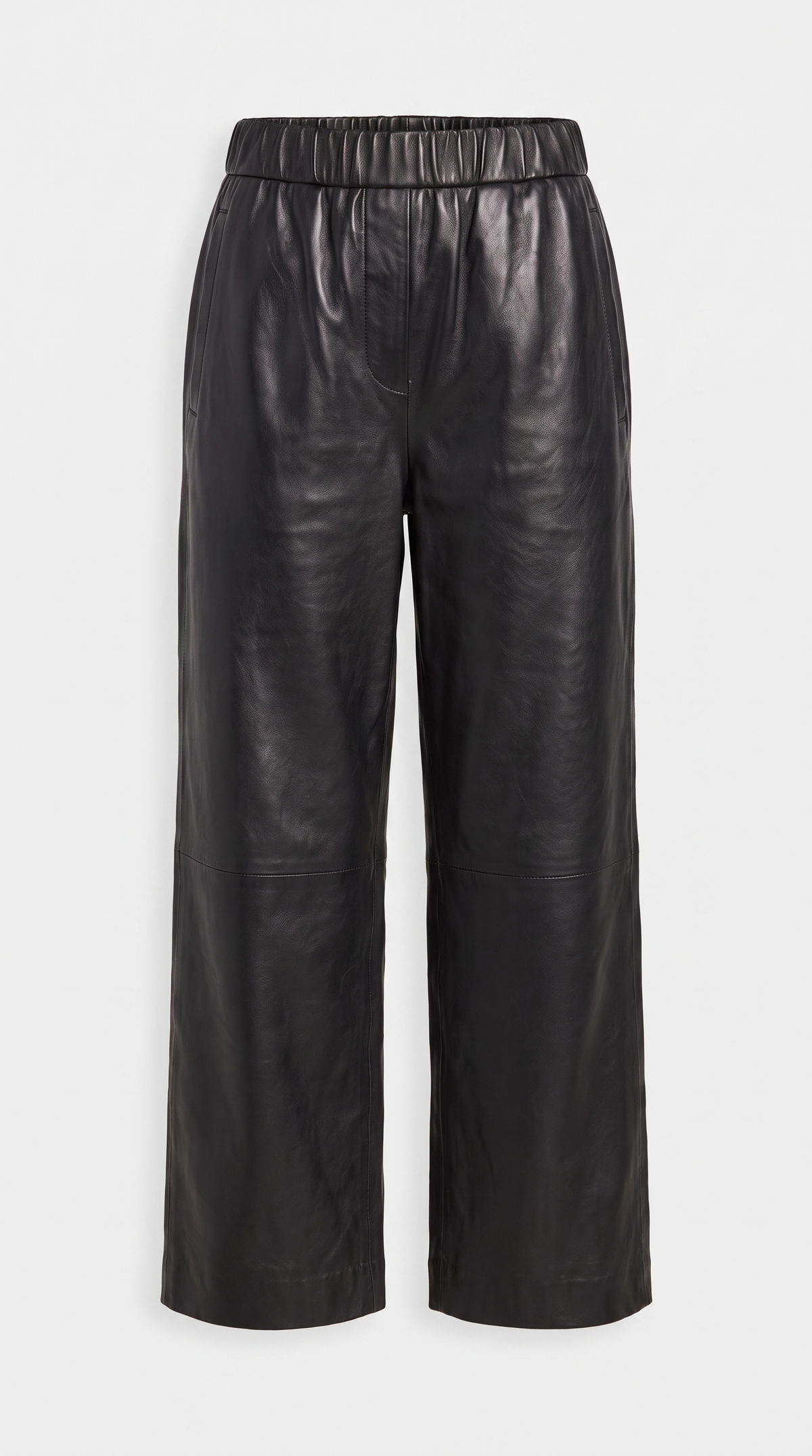 Venere – Cropped Wide-Leg Genuine Leather Trousers Black