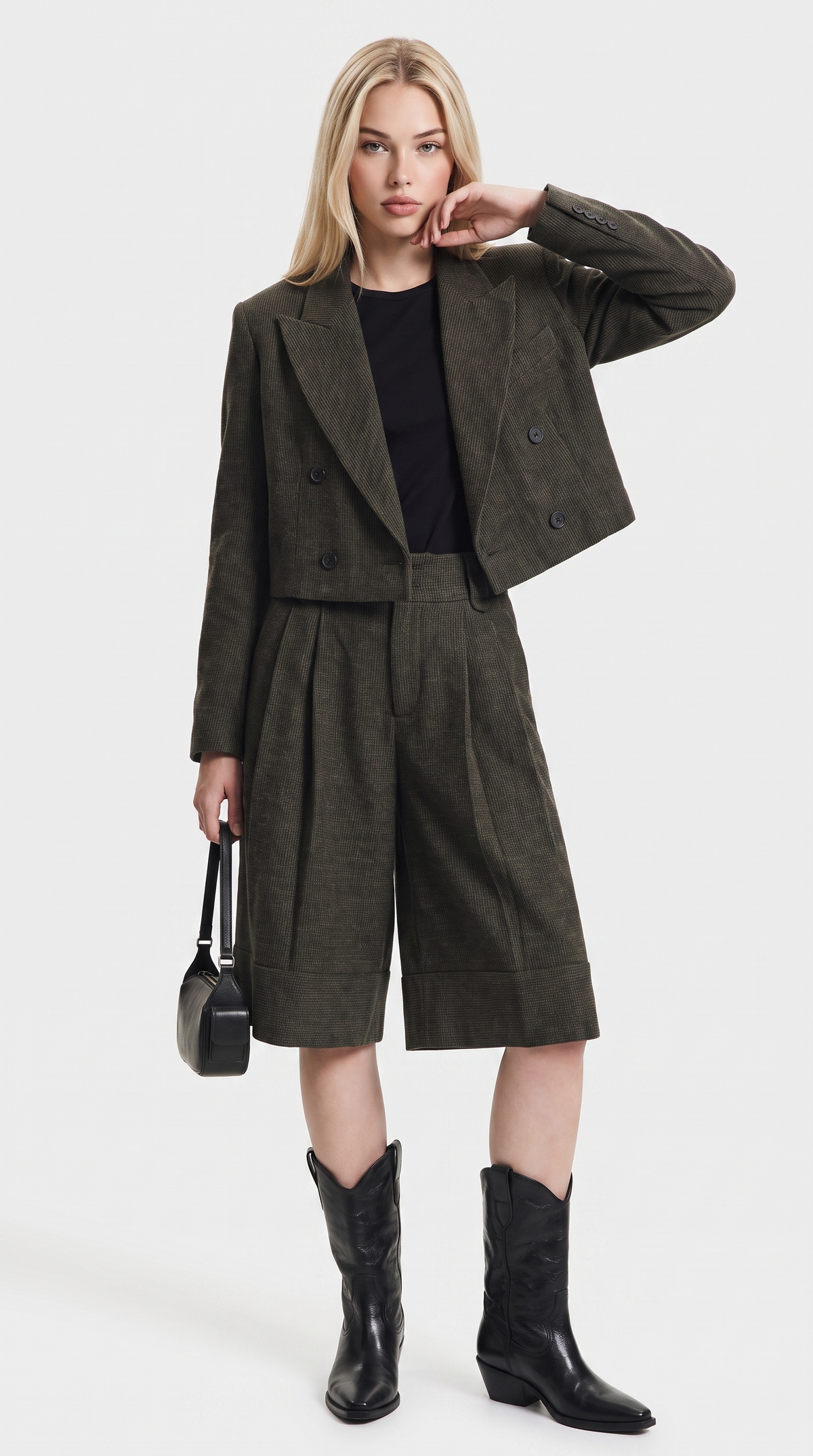 Castiglia – Cropped Double Breasted Wool and Cashmere Blazer Green