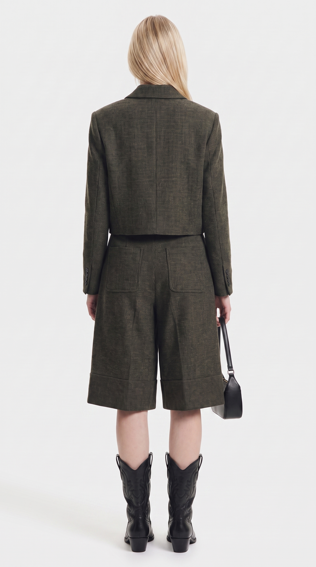 Castiglia – Cropped Double Breasted Wool and Cashmere Blazer Green