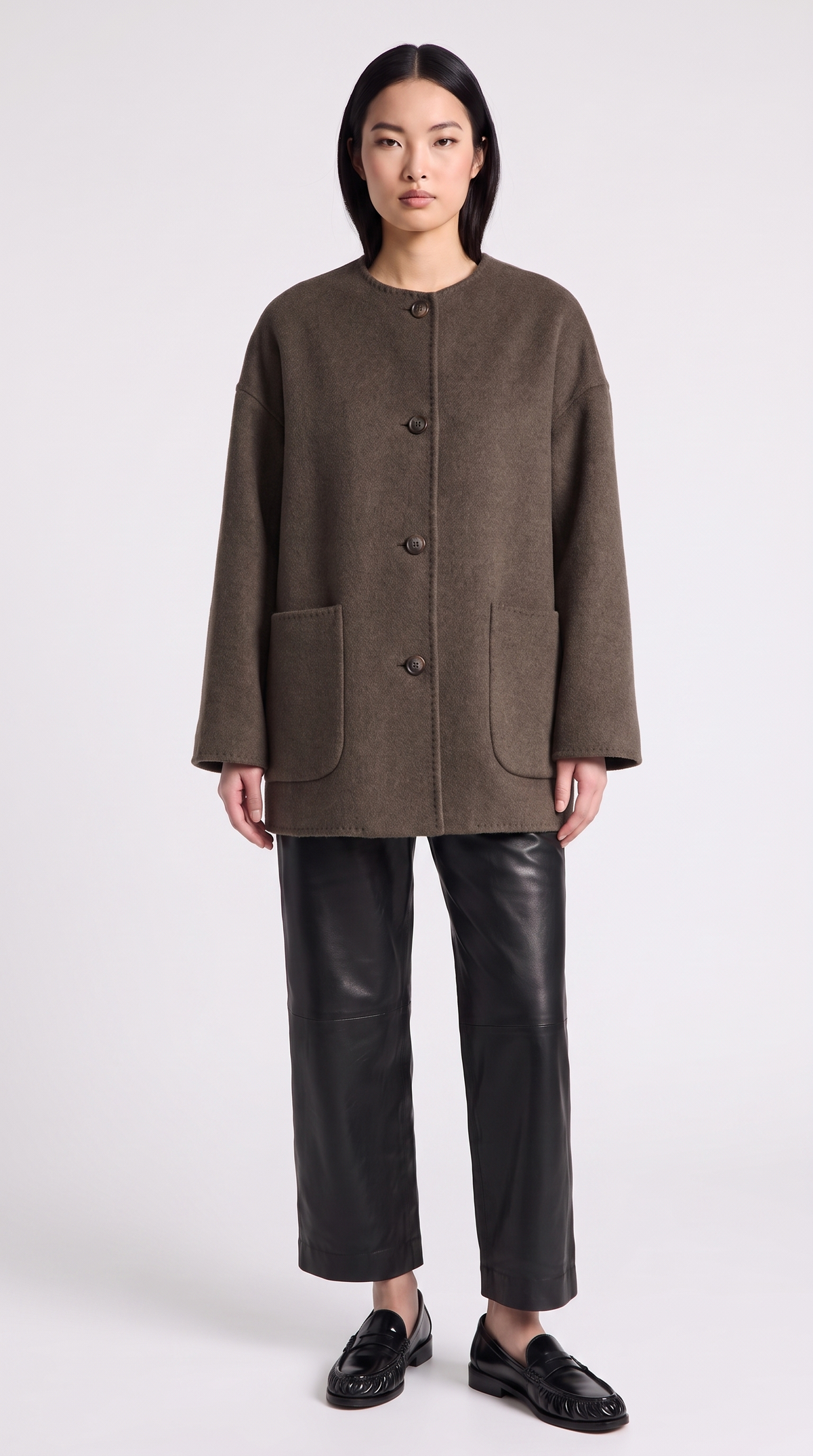 Vasto – Blanket-Stitch Cashmere Blend Scarf Coat Brown