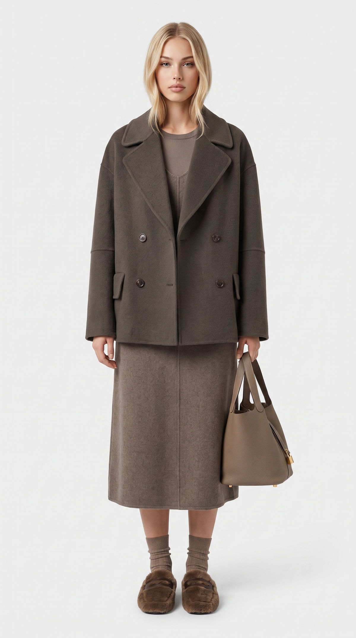Gaeta – Double Breasted Cashmere and Wool Blend Coat Taupe