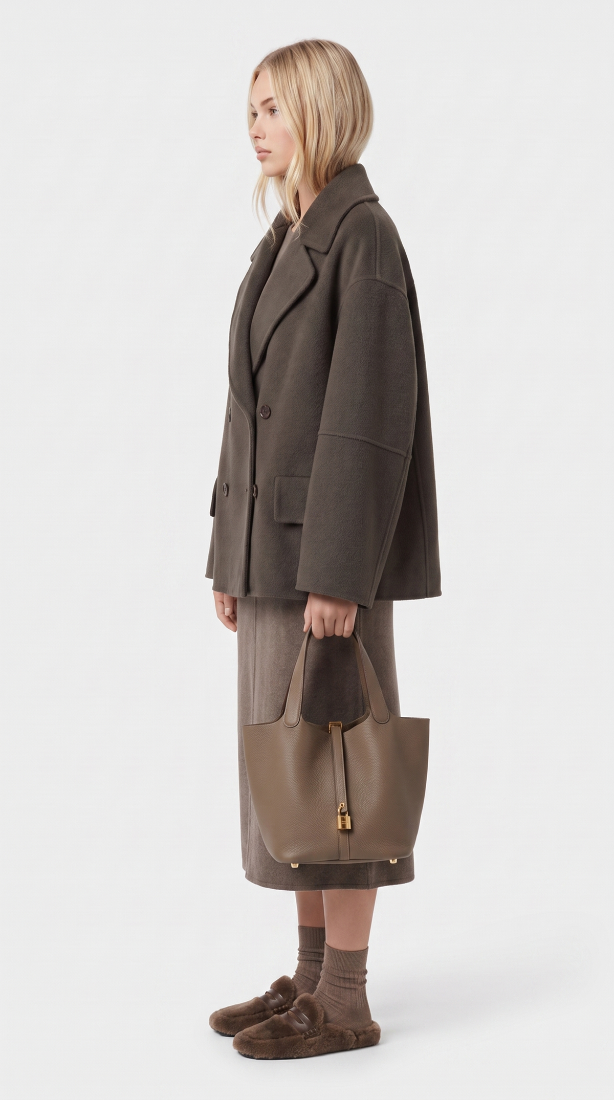 Gaeta – Double Breasted Cashmere and Wool Blend Coat Taupe