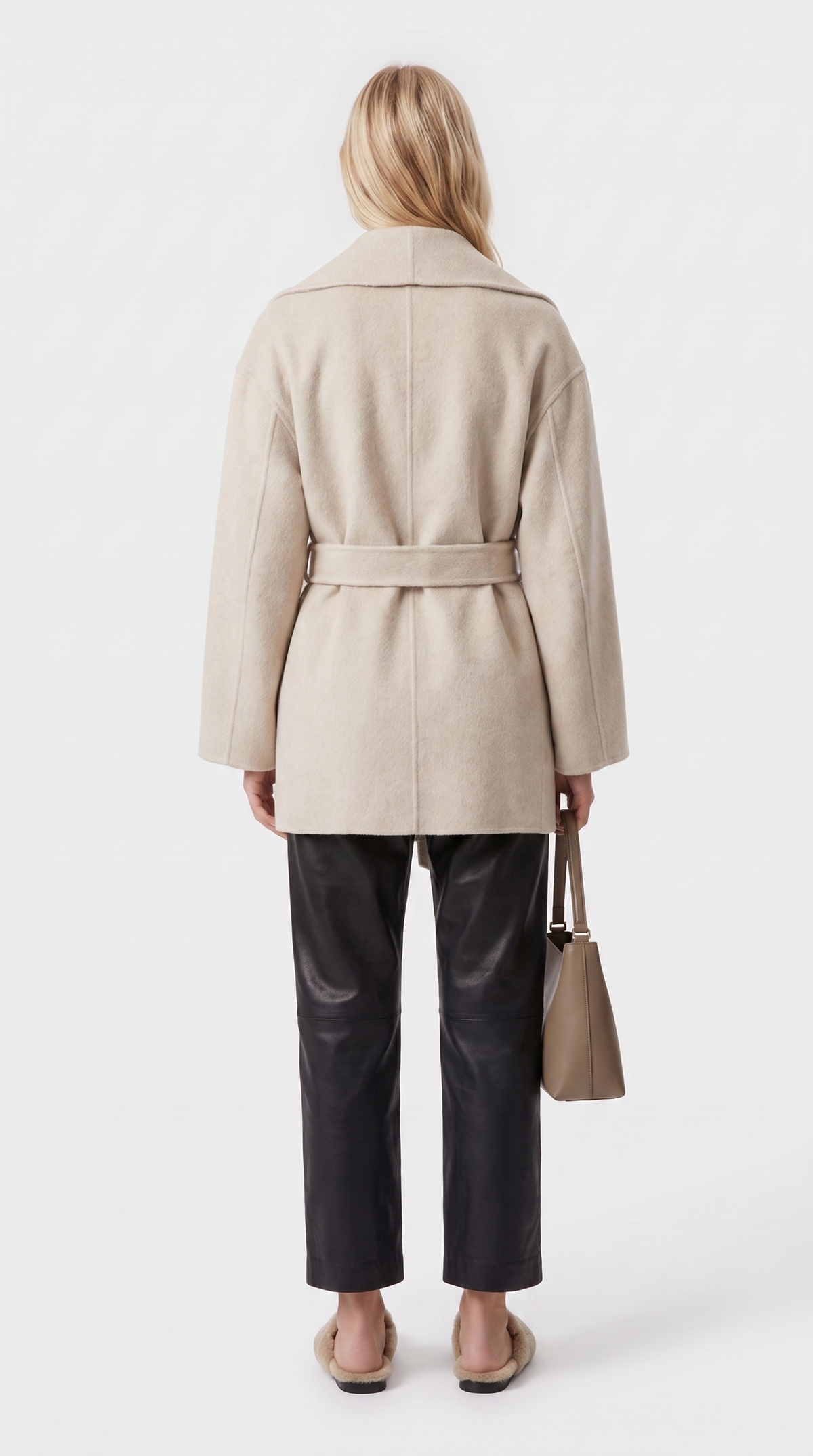 Fabriano – Draped Shawl Collar Wool Wrap Coat Beige