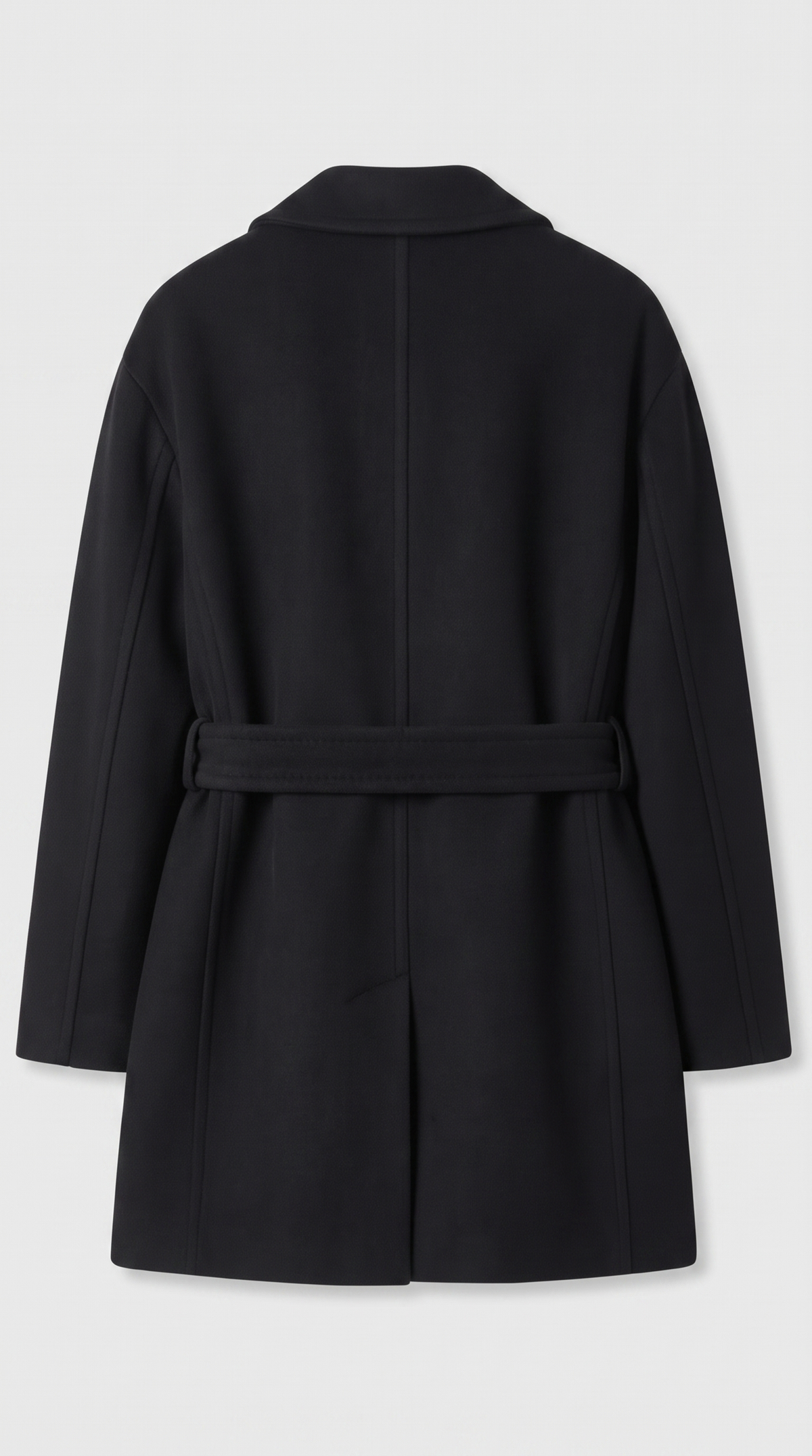 Malcesi – Belted Double Breasted Cashmere & Wool Blend Pea Coat Black