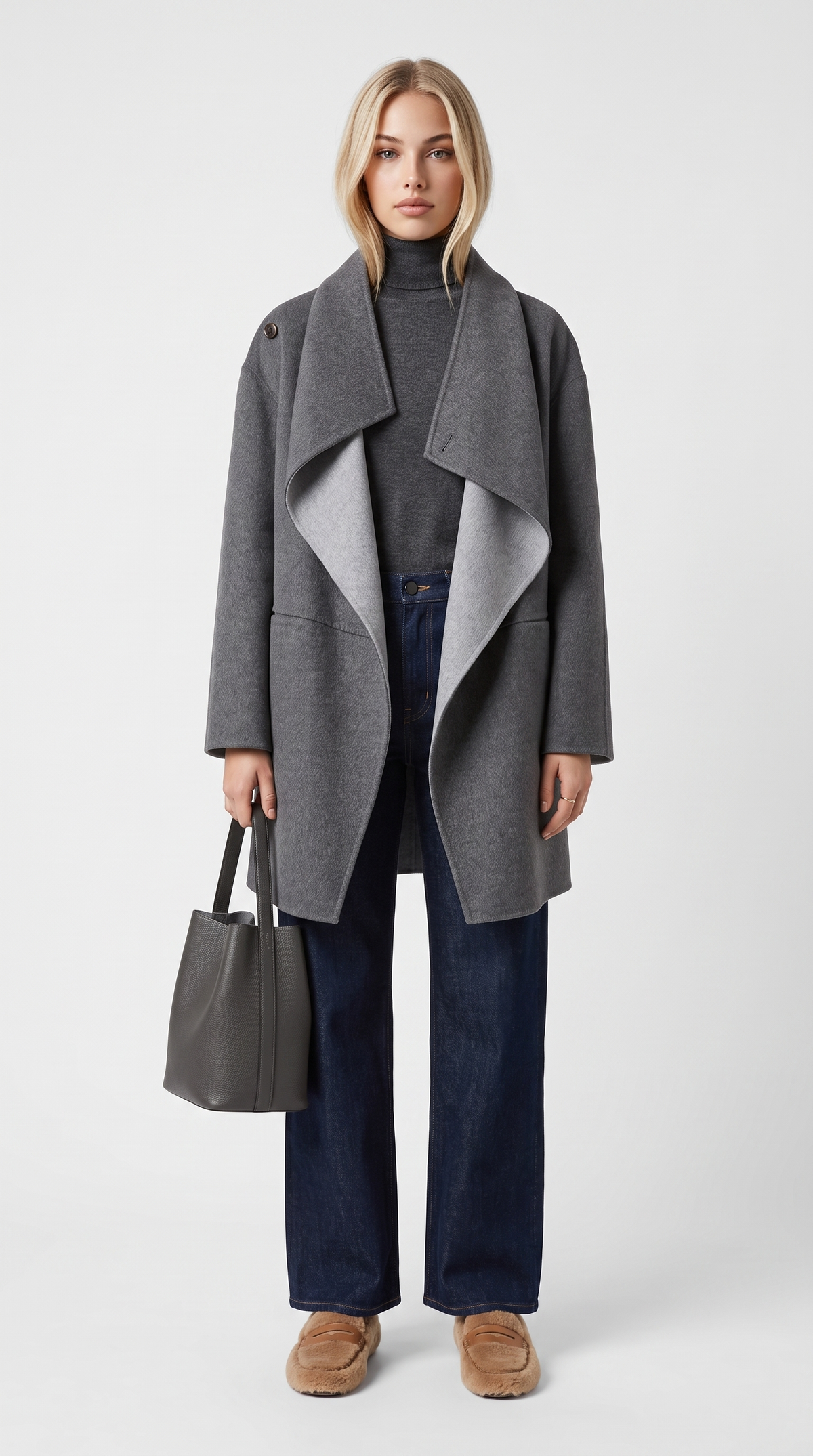 Palladio – Convertible Funnel Neck Cashmere & Silk Blend Wrap Coat Gray