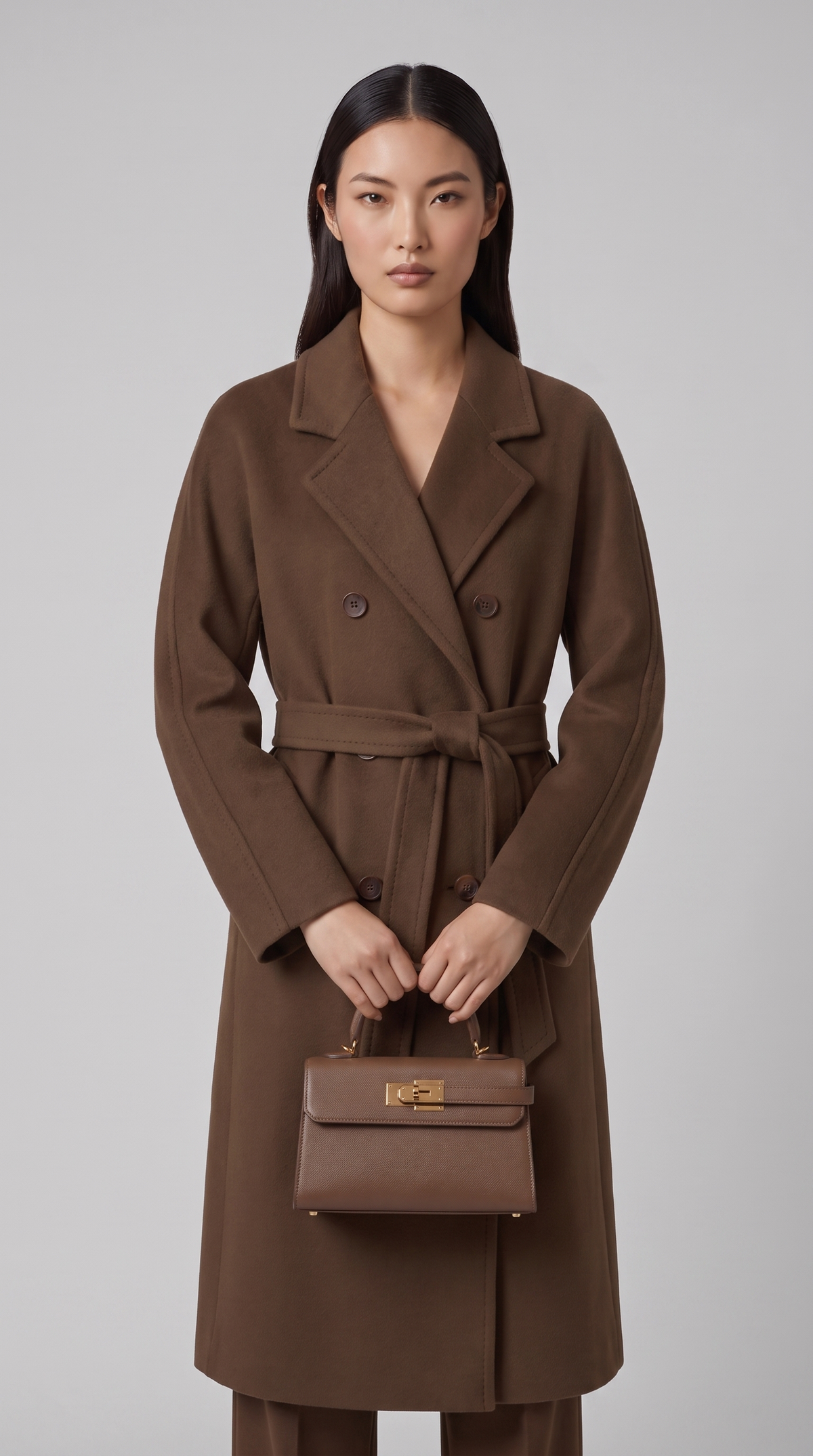 Sabione – Double Breasted Cashmere & Wool Blend Wrap Coat Brown