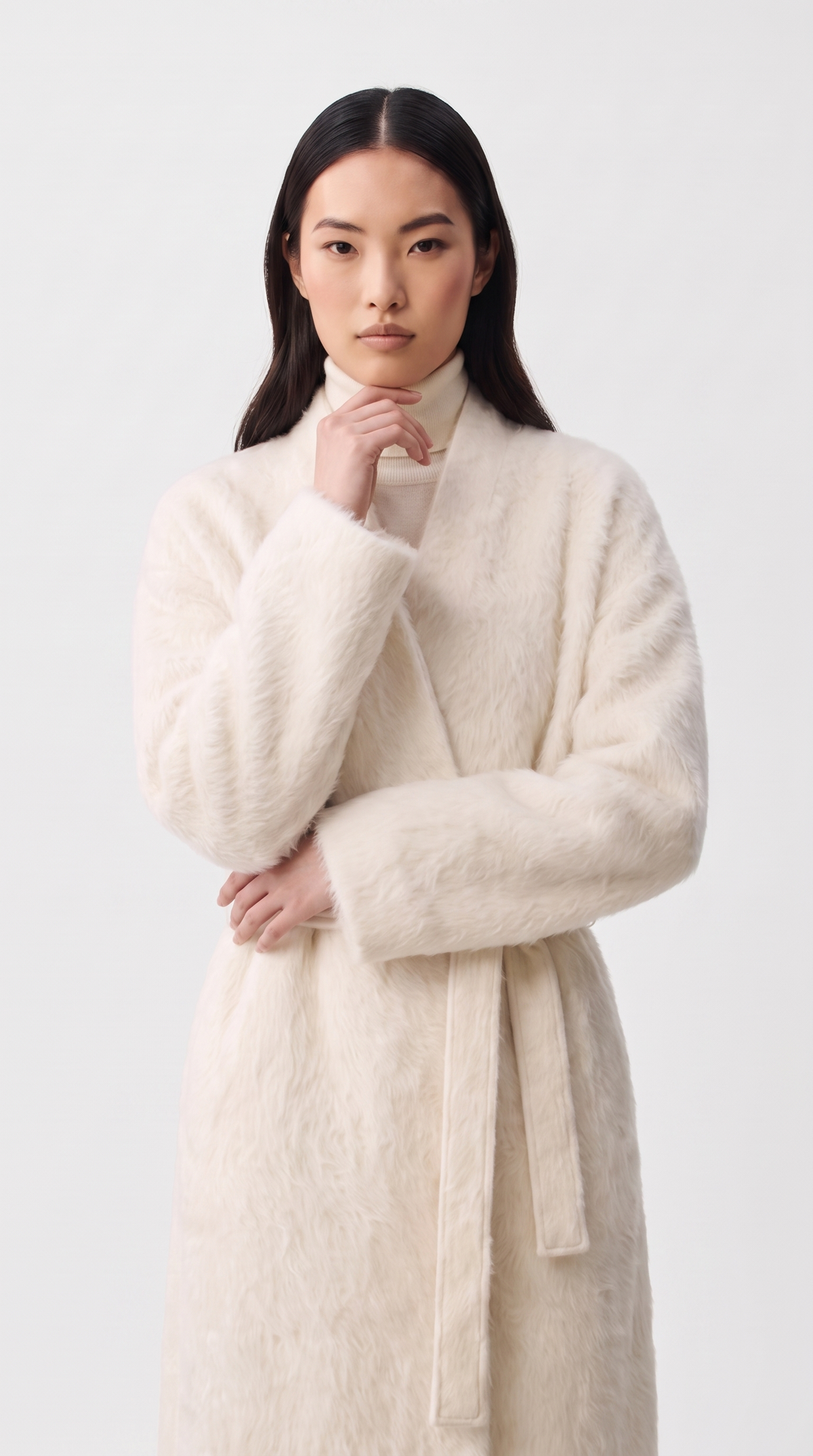 Urbino – Brushed Wool Shawl Wrap Coat White