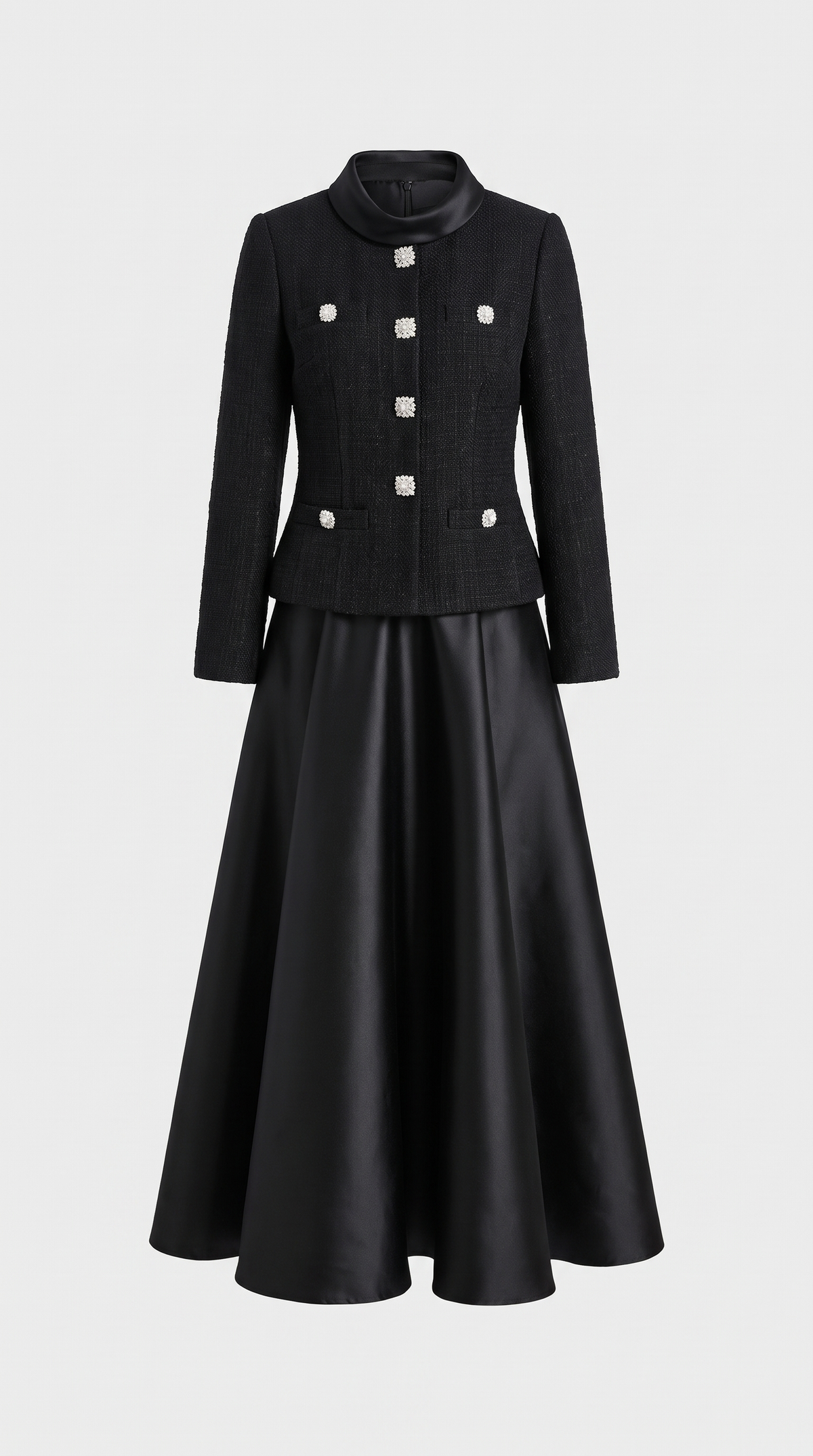 Arona – Bouclé Jacket & Satin Maxi Gown
